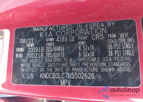 2022 Kia Niro Lxs Se из США, поврежденный, VIN KNDCB3LC7N5502626